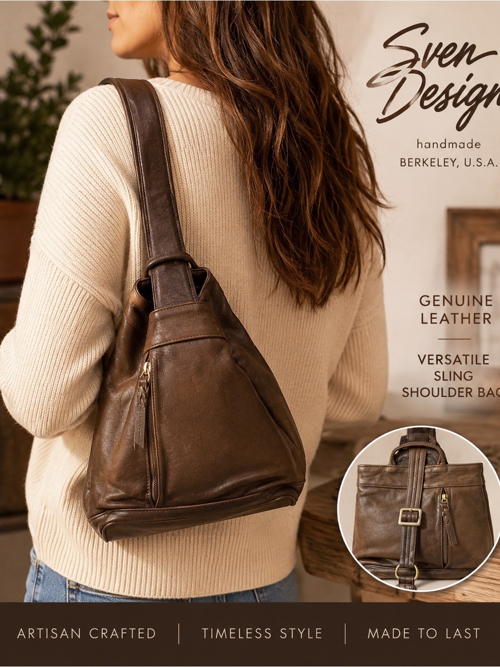 Beautiful made leather sling bag/purse from little boutique handmade USA